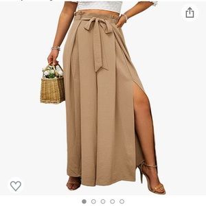 NWT Split High Waisted Belted Flowy Wide Leg Pants